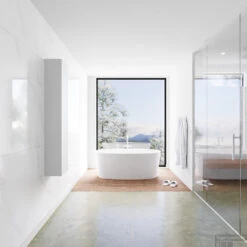 Kolomkast Mondiaz LAGOM 150cm Opbouw Linksdraaiend Mat Wit -Geberiter Meubels Geschaft badkamermeubel met solid surface wastafel model lagom side white 00006