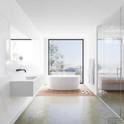 Badkamermeubelset Mondiaz LAGOM 150 Cm Linkse Waskom Solid Zonder Kraangaten Mat Wit (1 Lade) -Geberiter Meubels Geschaft badkamermeubel met solid surface wastafel model lagom side white 00082