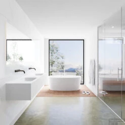 Badkamermeubelset Mondiaz LAGOM 180 Cm Dubbele Waskom Solid Surface Zonder Kraangaten Mat Wit (2 Laden) -Geberiter Meubels Geschaft badkamermeubel met solid surface wastafel model lagom side white 00105