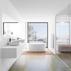 Badkamermeubelset Mondiaz LAGOM 200 Cm Met Topblad Dubbele Wastafel Solid Surface Opzetkom Binx Met 2 Kraangat Mat Wit (2 Laden) -Geberiter Meubels Geschaft badkamermeubel met solid surface wastafel model lagom side white 00220