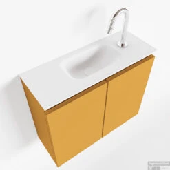 MONDIAZ TURE 60cm Toiletmeubel Ocher. EDEN Wastafel Talc Midden 1 Kraangat