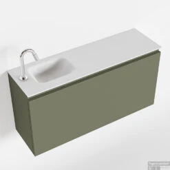 MONDIAZ OLAN 100cm Toiletmeubel Army. LEX Wastafel Talc Links 1 Kraangat