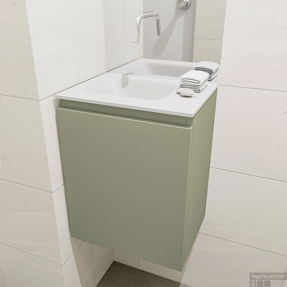 MONDIAZ OLAN 40cm Toiletmeubel Army. LEX Wastafel Talc Links Geen Kraangat 6 MONDIAZ OLAN 40cm Toiletmeubel Army. LEX Wastafel Talc Links Geen Kraangat - Afbeelding 4