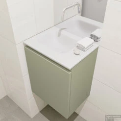 MONDIAZ OLAN 40cm Toiletmeubel Army. LEX Wastafel Talc Links Geen Kraangat 9 MONDIAZ OLAN 40cm Toiletmeubel Army. LEX Wastafel Talc Links Geen Kraangat -Geberiter Meubels Geschaft badkamermeubel olan army model lex talc right 0006