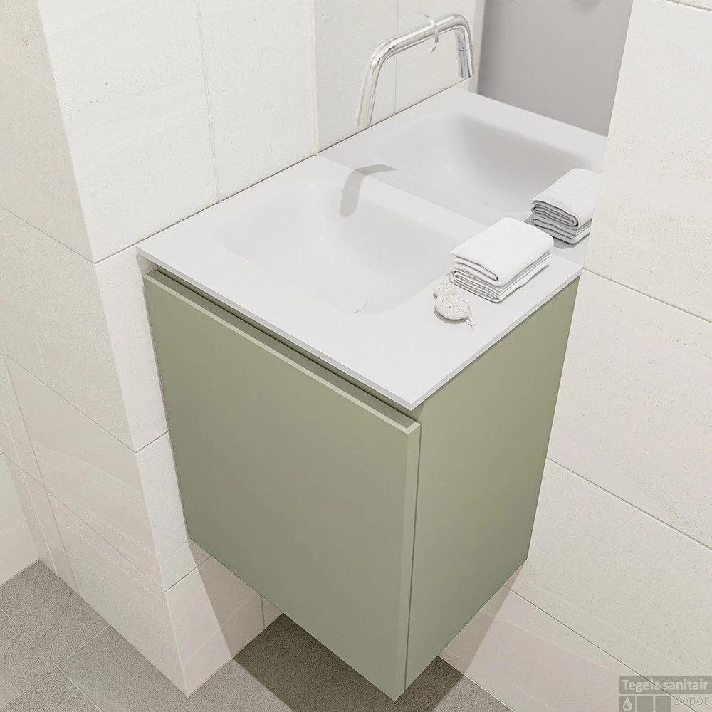 MONDIAZ OLAN 40cm Toiletmeubel Army. LEX Wastafel Talc Links Geen Kraangat 5 MONDIAZ OLAN 40cm Toiletmeubel Army. LEX Wastafel Talc Links Geen Kraangat - Afbeelding 3