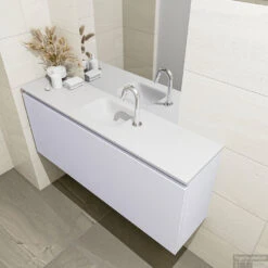 MONDIAZ OLAN 120cm Toiletmeubel Cale. LEX Wastafel Talc Midden 1 Kraangat -Geberiter Meubels Geschaft badkamermeubel olan cale model lex talc right 0025