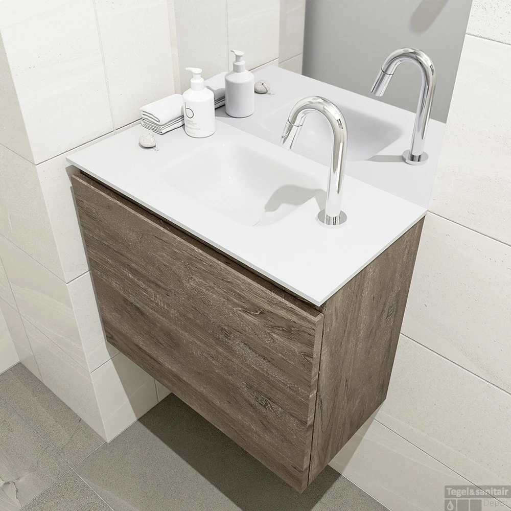 MONDIAZ OLAN 60cm Toiletmeubel Dark Brown. LEX Wastafel Talc Midden 1 Kraangat 5 MONDIAZ OLAN 60cm Toiletmeubel Dark Brown. LEX Wastafel Talc Midden 1 Kraangat - Afbeelding 3