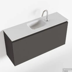 MONDIAZ OLAN 100cm Toiletmeubel Dark Grey. LEX Wastafel Talc Midden 1 Kraangat