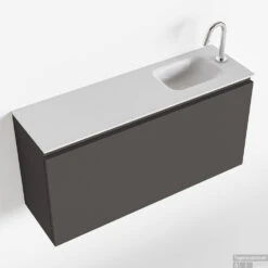 MONDIAZ OLAN 100cm Toiletmeubel Dark Grey. LEX Wastafel Talc Rechts 1 Kraangat