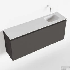 MONDIAZ OLAN 120cm Toiletmeubel Dark Grey. LEX Wastafel Talc Rechts Geen Kraangat