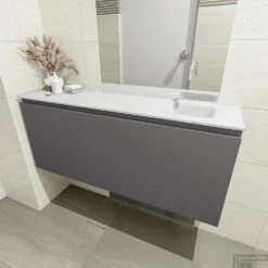 MONDIAZ OLAN 120cm Toiletmeubel Dark Grey. LEX Wastafel Talc Rechts Geen Kraangat -Geberiter Meubels Geschaft badkamermeubel olan dark grey model lex talc mid 0030