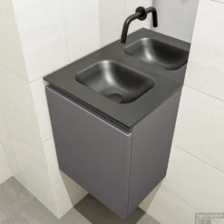 MONDIAZ OLAN 40cm Toiletmeubel Dark Grey. LEX Wastafel Urban Midden Geen Kraangat -Geberiter Meubels Geschaft badkamermeubel olan dark grey model lex urban right 0002