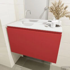 MONDIAZ OLAN 80cm Toiletmeubel Fire. LEX Wastafel Talc Links Geen Kraangat -Geberiter Meubels Geschaft badkamermeubel olan fire model lex talc mid 0016