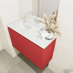 MONDIAZ OLAN 80cm Toiletmeubel Fire. LEX Wastafel Talc Links Geen Kraangat -Geberiter Meubels Geschaft badkamermeubel olan fire model lex talc right 0016