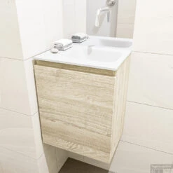 MONDIAZ OLAN 40cm Toiletmeubel Light Brown Grey. LEX Wastafel Talc Rechts Geen Kraangat -Geberiter Meubels Geschaft badkamermeubel olan light brown grey model lex talc mid 00004