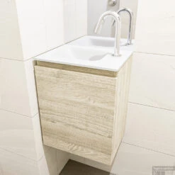 MONDIAZ OLAN 40cm Toiletmeubel Light Brown Grey. LEX Wastafel Talc Links 1 Kraangat -Geberiter Meubels Geschaft badkamermeubel olan light brown grey model lex talc mid 00005