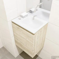 MONDIAZ OLAN 40cm Toiletmeubel Light Brown Grey. LEX Wastafel Talc Rechts Geen Kraangat -Geberiter Meubels Geschaft badkamermeubel olan light brown grey model lex talc right 00004