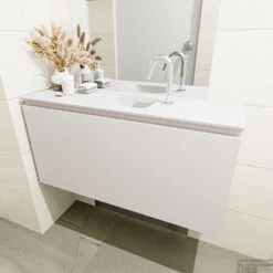 MONDIAZ OLAN 100cm Toiletmeubel Linen. LEX Wastafel Talc Midden 1 Kraangat 10 MONDIAZ OLAN 100cm Toiletmeubel Linen. LEX Wastafel Talc Midden 1 Kraangat -Geberiter Meubels Geschaft badkamermeubel olan linen model lex talc mid 0019