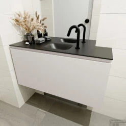 MONDIAZ OLAN 100cm Toiletmeubel Linen. LEX Wastafel Urban Midden 1 Kraangat -Geberiter Meubels Geschaft badkamermeubel olan linen model lex urban mid 0019