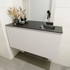 MONDIAZ OLAN 100cm Toiletmeubel Linen. LEX Wastafel Urban Rechts Geen Kraangat -Geberiter Meubels Geschaft badkamermeubel olan linen model lex urban mid 0024