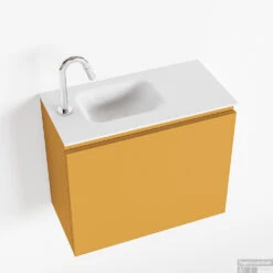 MONDIAZ OLAN 60cm Toiletmeubel Ocher. LEX Wastafel Talc Links 1 Kraangat