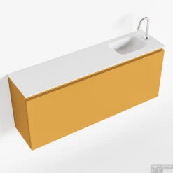 MONDIAZ OLAN 120cm Toiletmeubel Ocher. LEX Wastafel Talc Rechts 1 Kraangat