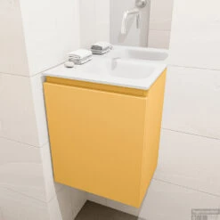 MONDIAZ OLAN 40cm Toiletmeubel Ocher. LEX Wastafel Talc Rechts Geen Kraangat 10 MONDIAZ OLAN 40cm Toiletmeubel Ocher. LEX Wastafel Talc Rechts Geen Kraangat -Geberiter Meubels Geschaft badkamermeubel olan ocher model lex talc mid 0004