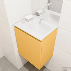 MONDIAZ OLAN 40cm Toiletmeubel Ocher. LEX Wastafel Talc Rechts Geen Kraangat 9 MONDIAZ OLAN 40cm Toiletmeubel Ocher. LEX Wastafel Talc Rechts Geen Kraangat -Geberiter Meubels Geschaft badkamermeubel olan ocher model lex talc right 0004