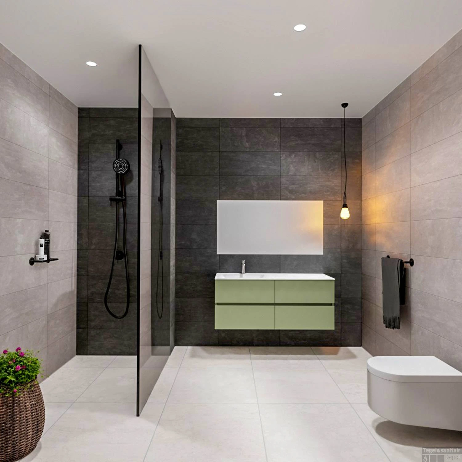 Badkamermeubel Solid Surface BWS Oslo 120x46 Cm Links Mat Groen 4 Laden (met 1 Kraangat) - Afbeelding 3