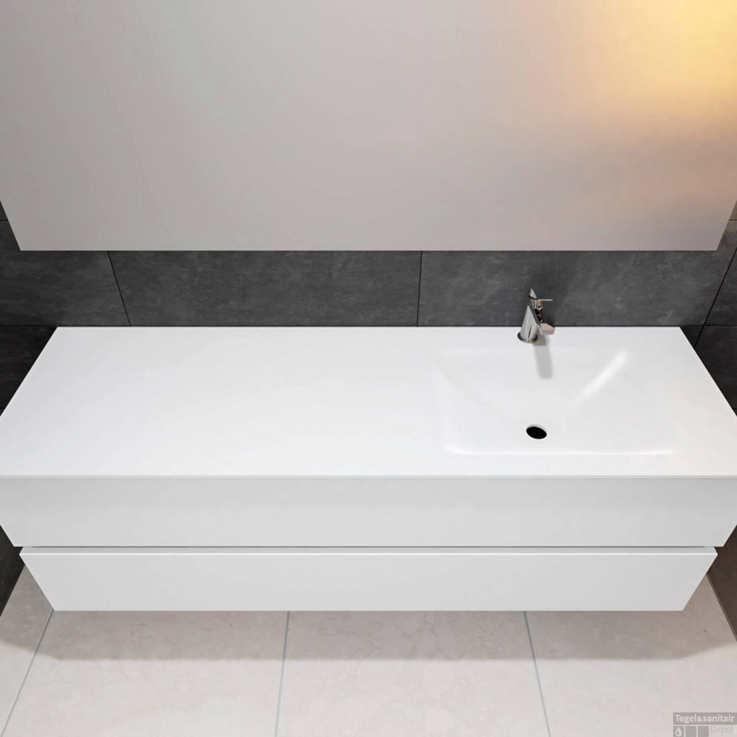 Badkamermeubel Solid Surface BWS Oslo 150x46 Cm Rechts Mat Wit (met 1 Kraangat) - Afbeelding 4