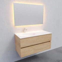 Badkamermeubel Solid Surface BWS Stockholm 100x46 Cm Links Wood Washed Oak (1 Kraangat) -Geberiter Meubels Geschaft badkamermeubel solid surface bws stockholm 100x46 cm links wood washed oak 1 kraangat