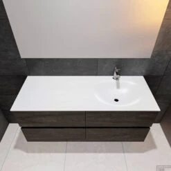 Badkamermeubel Solid Surface BWS Stockholm 120x46 Cm Rechts Wood Dark Brown 4 Laden (met 1 Kraangat) -Geberiter Meubels Geschaft badkamermeubel solid surface bws stockholm 120x46 cm rechts wood dark brown 4 laden met 1 kraang pc75341272 00276