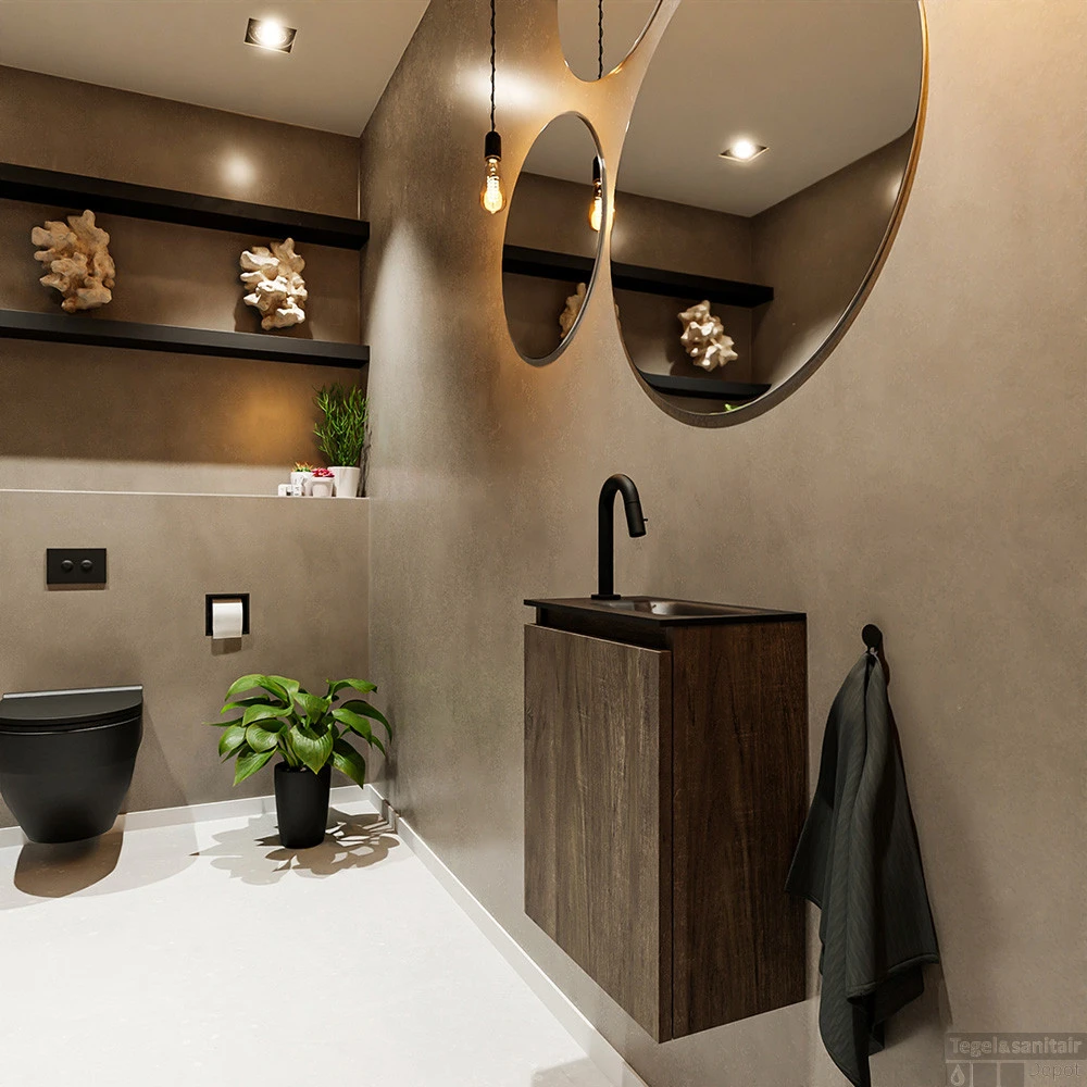 MONDIAZ TURE 40cm Toiletmeubel Dark Brown. EDEN Wastafel Urban Rechts 1 Kraangat 4 MONDIAZ TURE 40cm Toiletmeubel Dark Brown. EDEN Wastafel Urban Rechts 1 Kraangat - Afbeelding 2