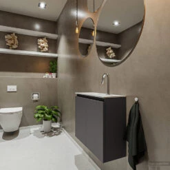 MONDIAZ TURE 60cm Toiletmeubel Dark Grey. EDEN Wastafel Talc Midden 1 Kraangat -Geberiter Meubels Geschaft badkamermeubel ture dark grey model eden talc side 0007
