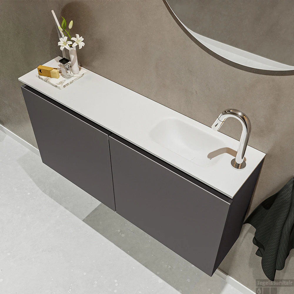 MONDIAZ TURE 100cm Toiletmeubel Dark Grey. EDEN Wastafel Talc Rechts 1 Kraangat 5 MONDIAZ TURE 100cm Toiletmeubel Dark Grey. EDEN Wastafel Talc Rechts 1 Kraangat - Afbeelding 3