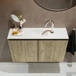 MONDIAZ TURE 80cm Toiletmeubel Light Brown Grey. EDEN Wastafel Talc Midden 1 Kraangat -Geberiter Meubels Geschaft badkamermeubel ture light brown grey model eden talc top 00013