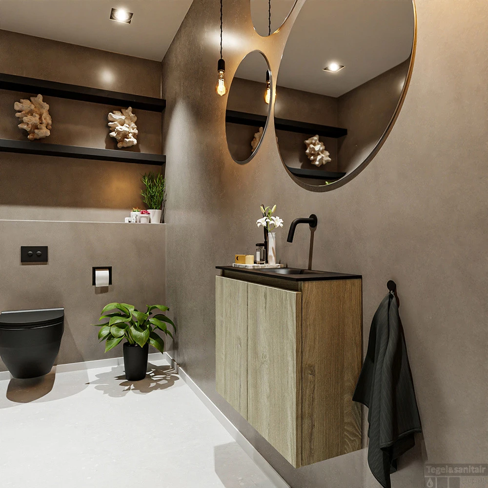 MONDIAZ TURE 60cm Toiletmeubel Light Brown Grey. EDEN Wastafel Urban Rechts Geen Kraangat 4 MONDIAZ TURE 60cm Toiletmeubel Light Brown Grey. EDEN Wastafel Urban Rechts Geen Kraangat - Afbeelding 2