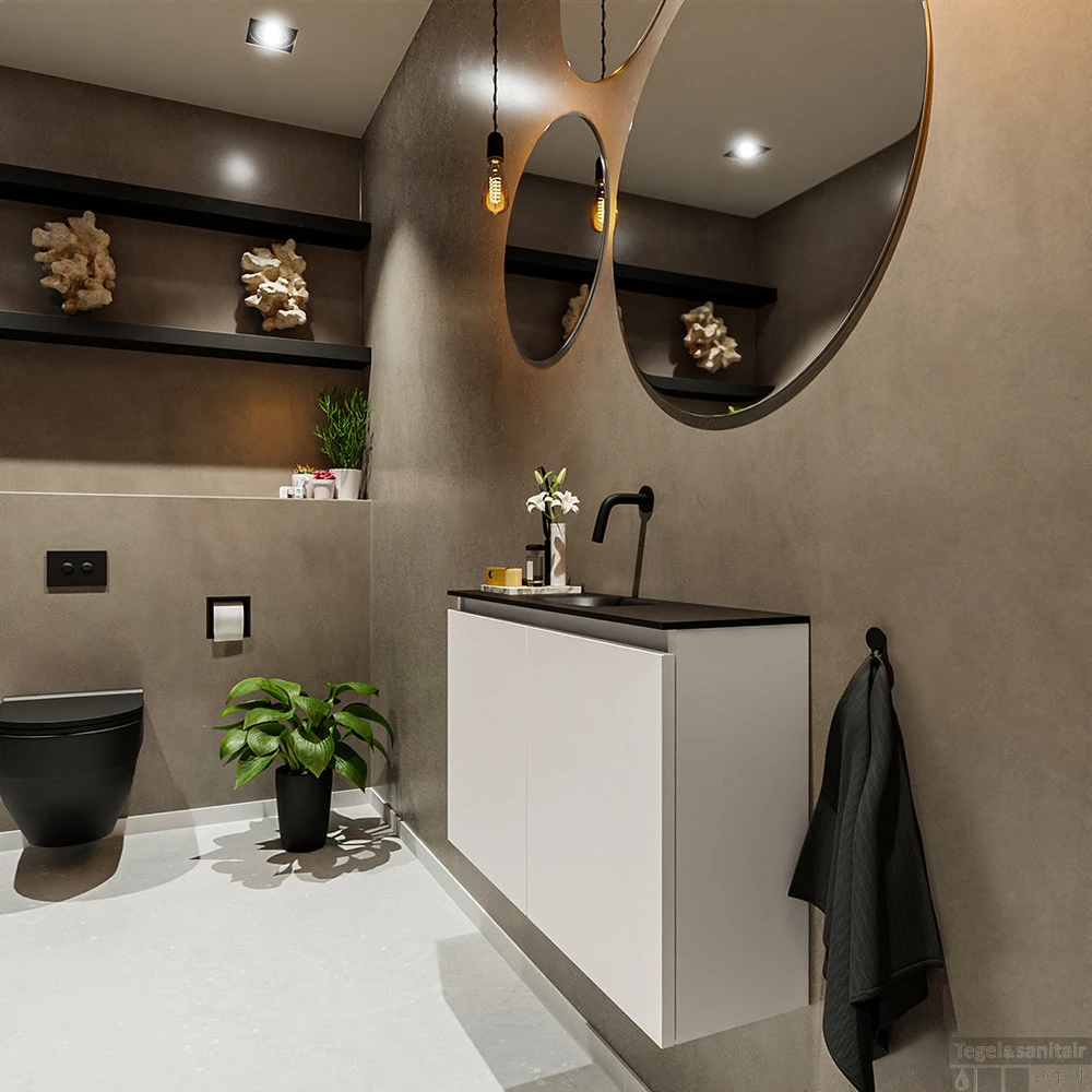 MONDIAZ TURE 80cm Toiletmeubel Linen. EDEN Wastafel Urban Midden Geen Kraangat 4 MONDIAZ TURE 80cm Toiletmeubel Linen. EDEN Wastafel Urban Midden Geen Kraangat - Afbeelding 2