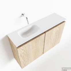 MONDIAZ TURE 80cm Toiletmeubel Washed Oak. EDEN Wastafel Talc Links Geen Kraangat