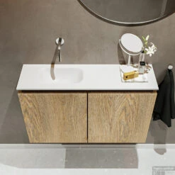 MONDIAZ TURE 80cm Toiletmeubel Washed Oak. EDEN Wastafel Talc Links Geen Kraangat 10 MONDIAZ TURE 80cm Toiletmeubel Washed Oak. EDEN Wastafel Talc Links Geen Kraangat -Geberiter Meubels Geschaft badkamermeubel ture washed oak model eden talc top 00016