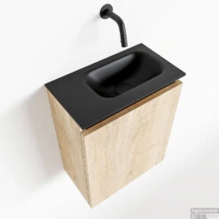 MONDIAZ TURE 40cm Toiletmeubel Washed Oak. EDEN Wastafel Urban Rechts Geen Kraangat