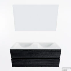 MONDIAZ VICA 120cm Badmeubel Onderkast Antracite 2 Lades. Wastafel CLOUD Dubbel 2 Kraangaten, Kleur Talc Met Spiegel LED. -Geberiter Meubels Geschaft badkamermeubel vica antracite cloud talc google11 0025