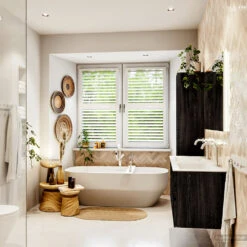 MONDIAZ VICA 120cm Badmeubel Onderkast Antracite 2 Lades. Wastafel CLOUD Dubbel 2 Kraangaten, Kleur Talc Met Spiegel LED. -Geberiter Meubels Geschaft badkamermeubel vica antracite cloud talc set3 0025