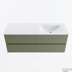MONDIAZ VICA 130cm Badmeubel Onderkast Army 4 Lades. Wastafel CLOUD Rechts Zonder Kraangat, Kleur Talc.