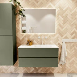 MONDIAZ VICA 100cm Badmeubel Onderkast Army 2 Lades. Wastafel CLOUD Rechts 1 Kraangat, Kleur Talc. -Geberiter Meubels Geschaft badkamermeubel vica army cloud talc set1 0012