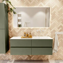 MONDIAZ VICA 130cm Badmeubel Onderkast Army 4 Lades. Wastafel CLOUD Rechts Zonder Kraangat, Kleur Talc. -Geberiter Meubels Geschaft badkamermeubel vica army cloud talc set1 0064