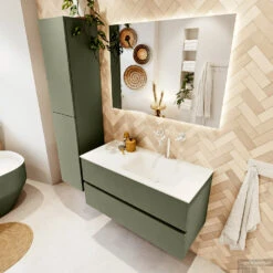 MONDIAZ VICA 100cm Badmeubel Onderkast Army 2 Lades. Wastafel CLOUD Rechts 1 Kraangat, Kleur Talc. -Geberiter Meubels Geschaft badkamermeubel vica army cloud talc set2 0012