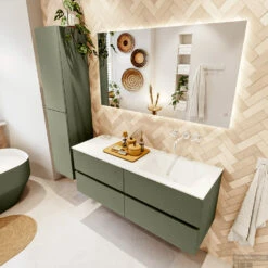 MONDIAZ VICA 130cm Badmeubel Onderkast Army 4 Lades. Wastafel CLOUD Rechts Zonder Kraangat, Kleur Talc. -Geberiter Meubels Geschaft badkamermeubel vica army cloud talc set2 0064