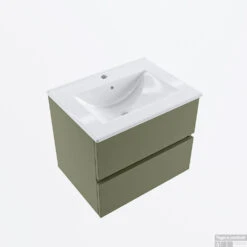 MONDIAZ VICA 60cm Badmeubel Onderkast Army 2 Lades. Wastafel DENIA Midden 1 Kraangat, Kleur Glanzend Wit. -Geberiter Meubels Geschaft badkamermeubel vica army denia talc google2 0002