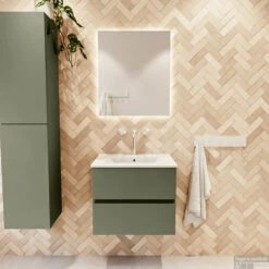 MONDIAZ VICA 60cm Badmeubel Onderkast Army 2 Lades. Wastafel DENIA Midden 1 Kraangat, Kleur Glanzend Wit. -Geberiter Meubels Geschaft badkamermeubel vica army denia talc set1 0002